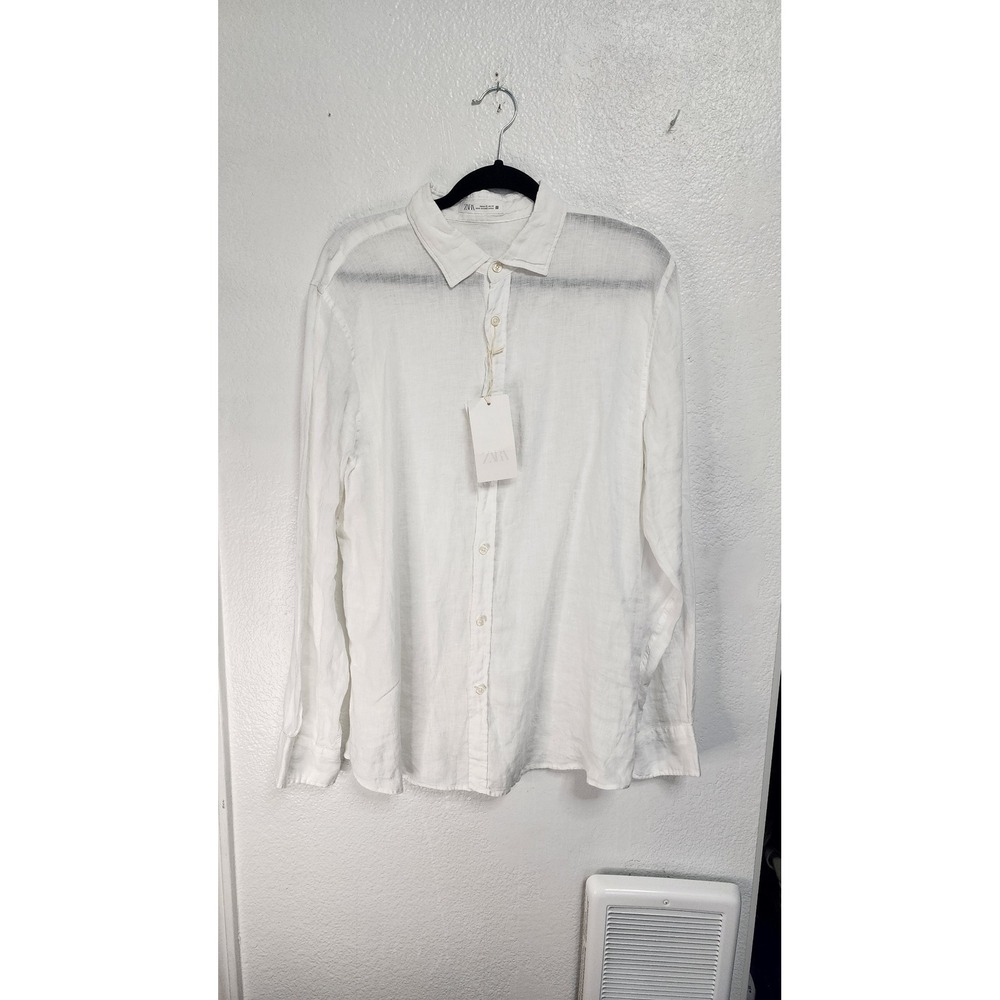 Zara Linen Button Down Shirt Womens XL White New With Tags